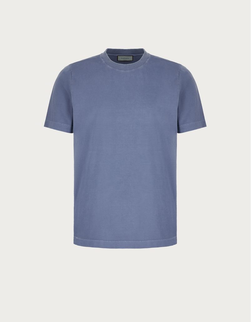 T-Shirt aus Baumwolle stückgefärbt, Denim-Blau