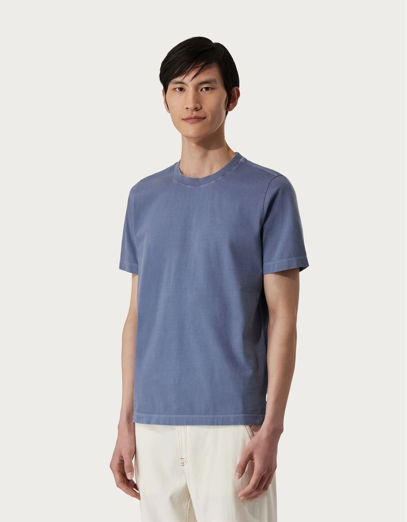 T-Shirt aus Baumwolle stückgefärbt, Denim-Blau