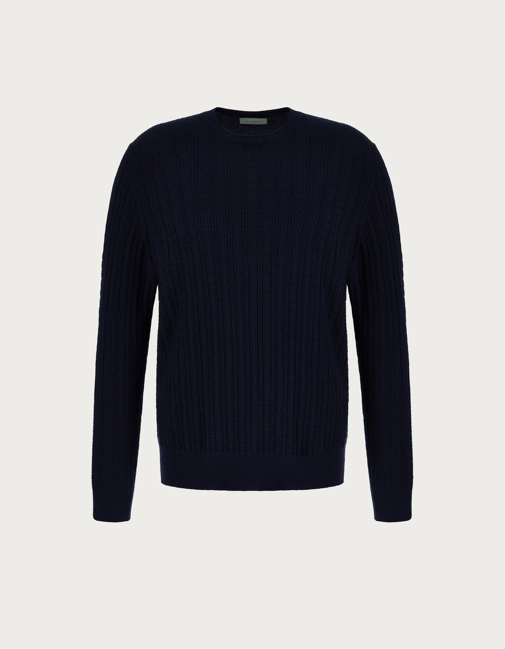 Navy blue structured crew-neck in garment-dyed shaved cotton