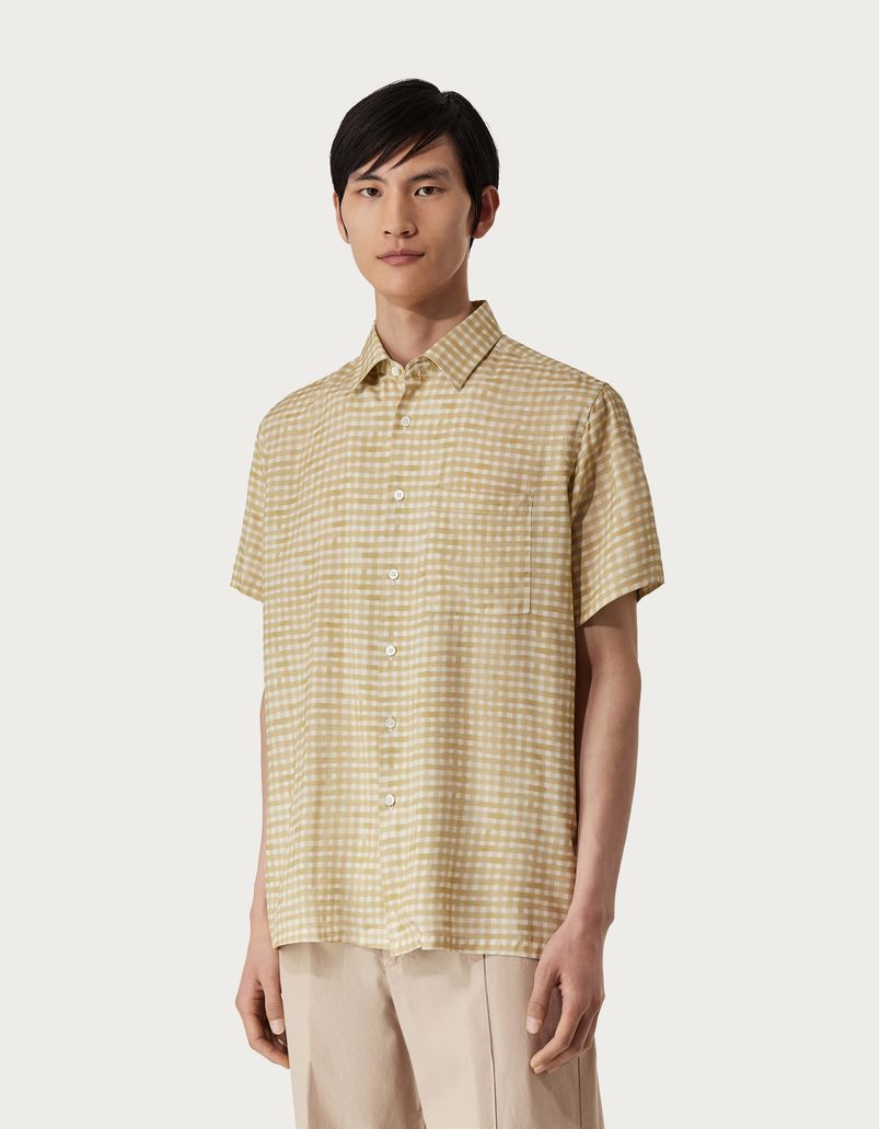 米色宽松版型格纹衬衫