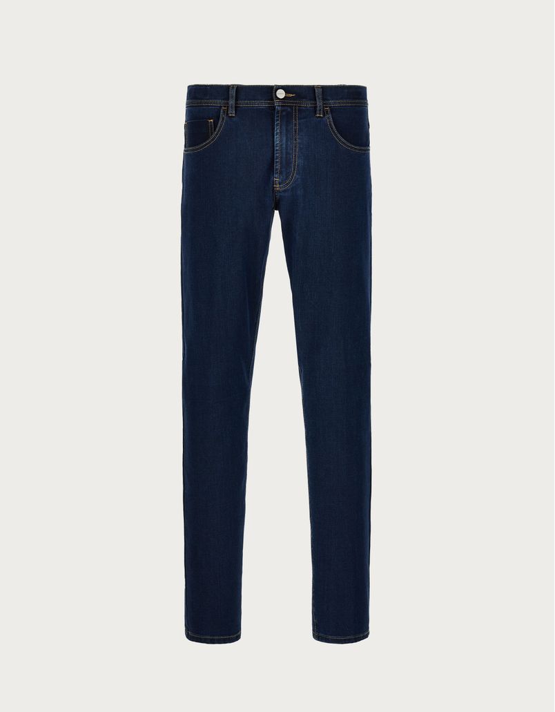 Five-pocket regular-fit soft-touch denim trousers in medium blue