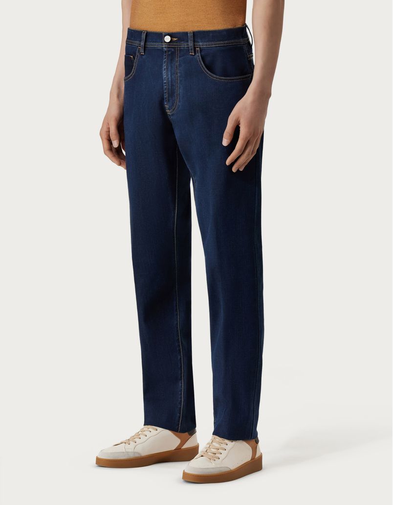 Five-pocket regular-fit soft-touch denim pants in medium blue