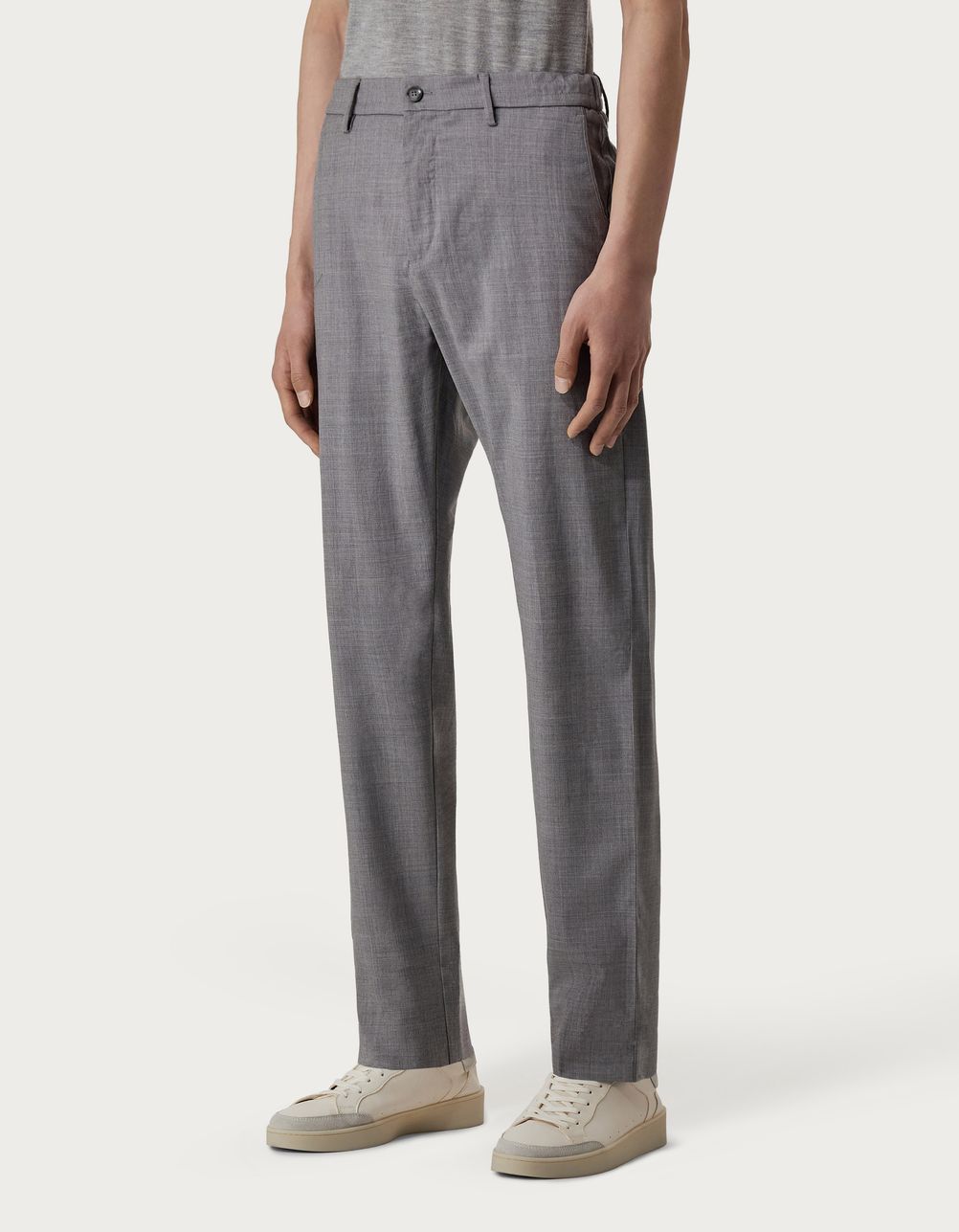 Chinos with drawstring in grey mélange Impeccabile wool canvas
