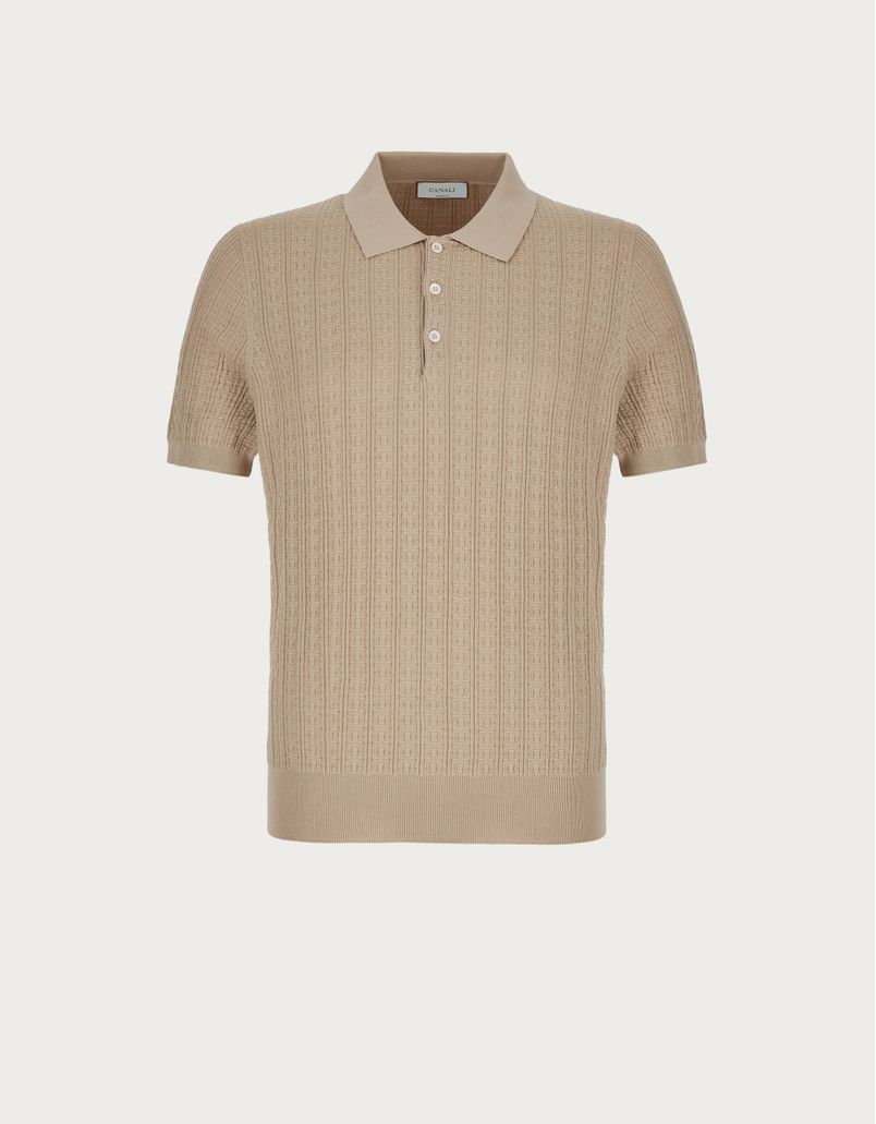 Beige structured polo shirt in garment-dyed cotton