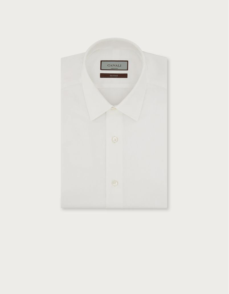 白色微结构海岛棉修身衬衫 - Exclusive