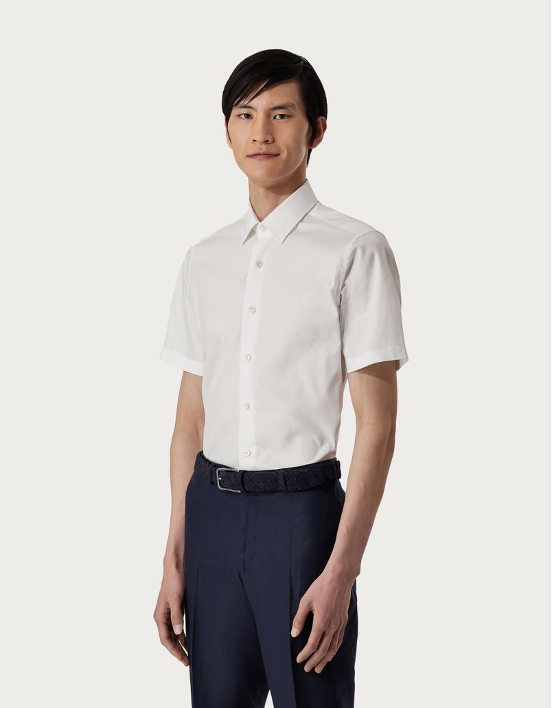 白色微结构海岛棉修身衬衫 - Exclusive