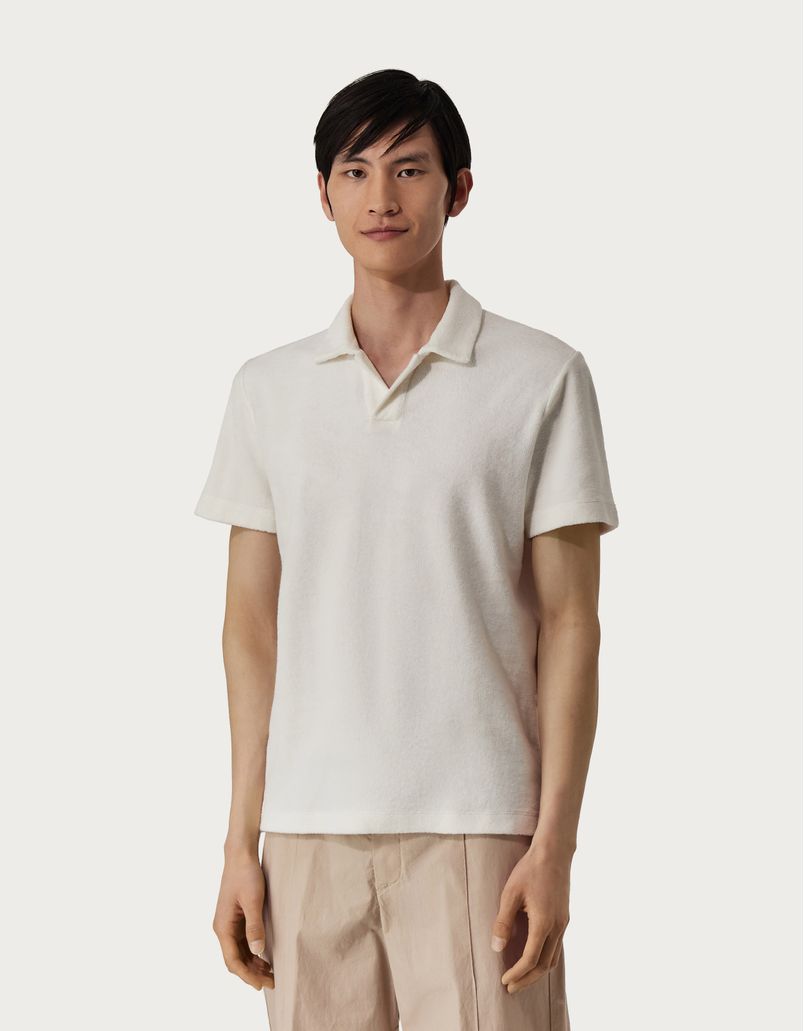 Off white polo shirt in garment-dyed cotton terry