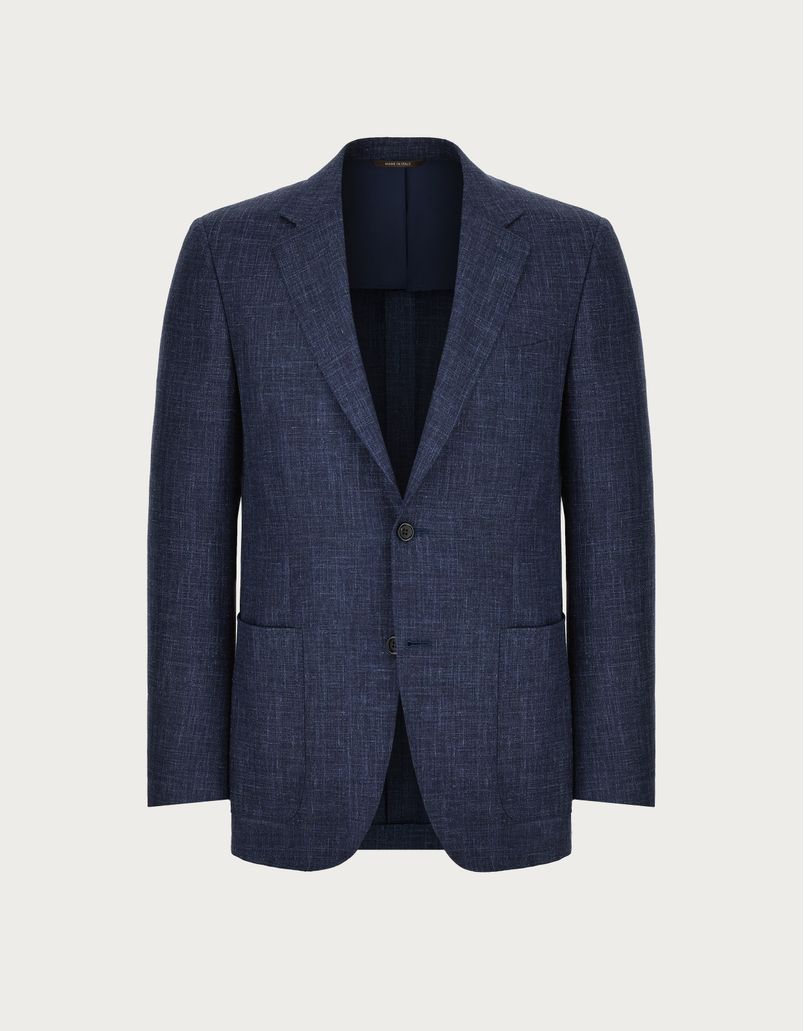Blue travel blazer in linen, silk and wool