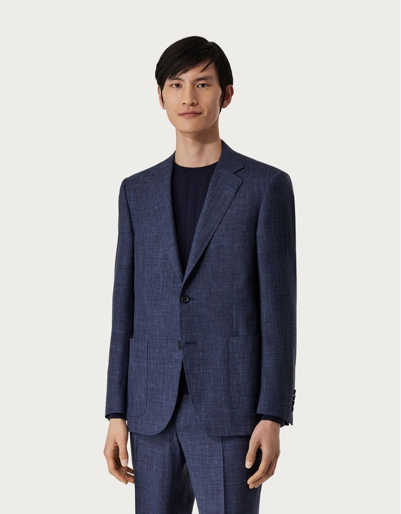 Blue travel blazer in linen, silk and wool