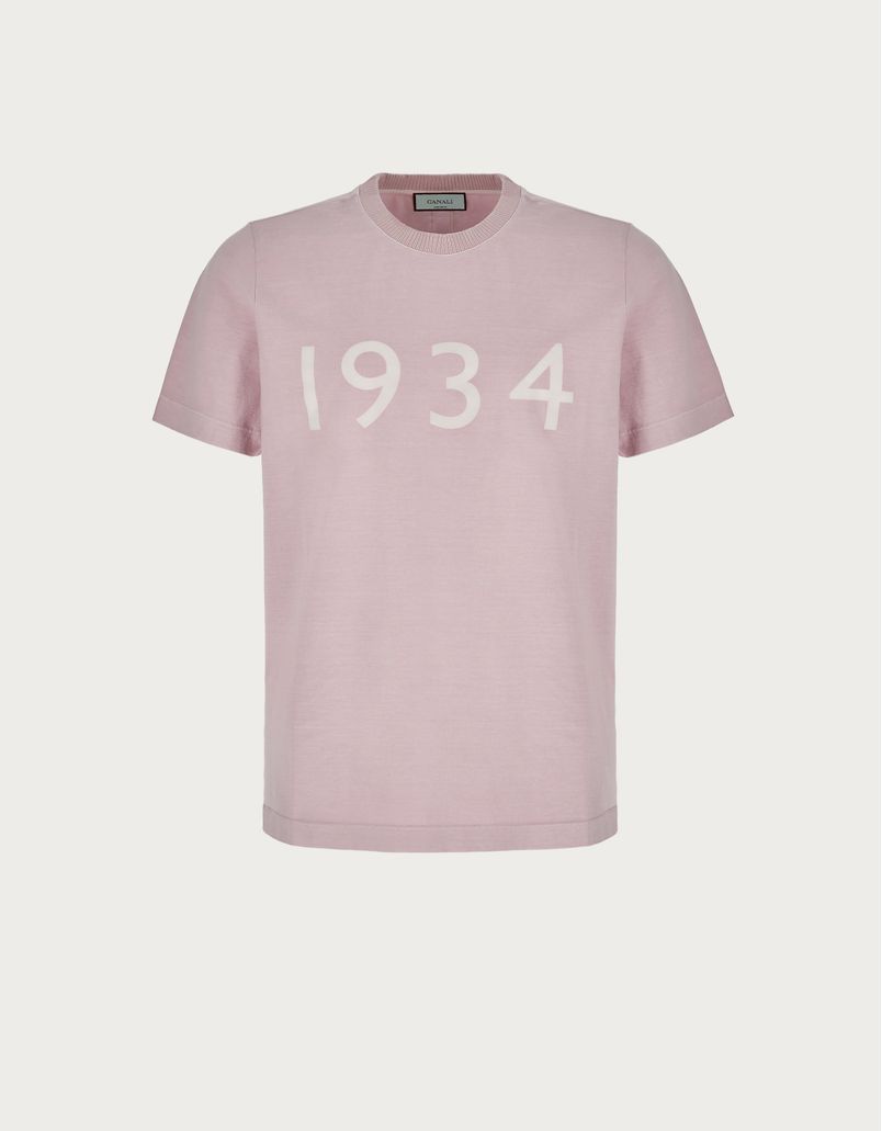 T-shirt rose en jersey de coton teint en pièce avec motif