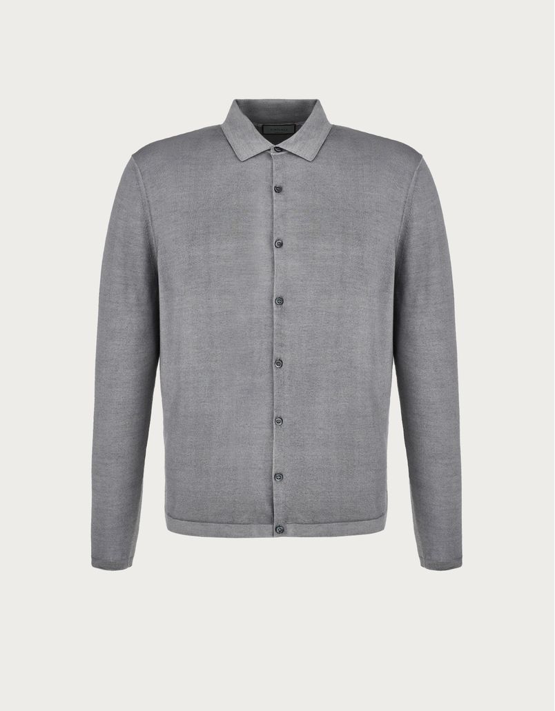 灰色成衣染色羊毛和蚕丝混纺衬衫