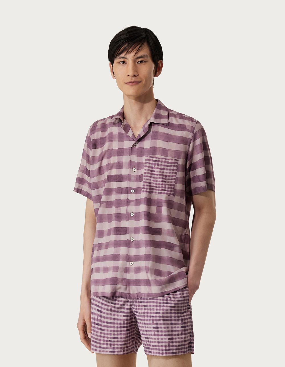 Purple and pink checked relaxed-fit shirt