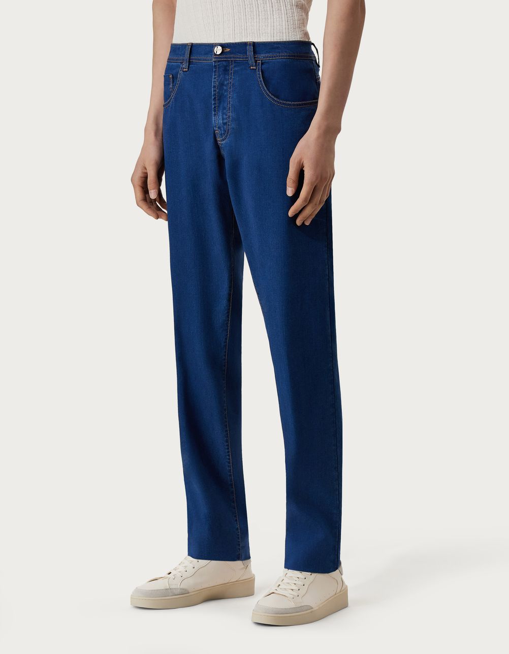 Five-pocket soft-touch blue denim pants