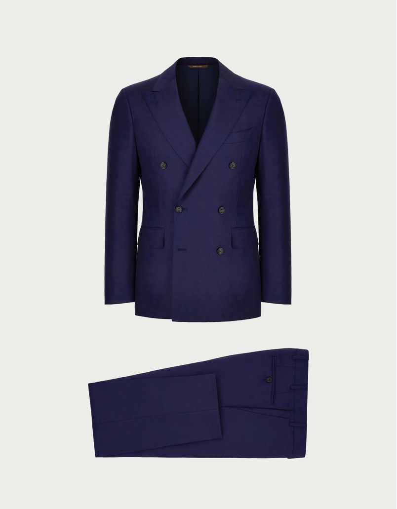 Double-breasted suit in bluette wool