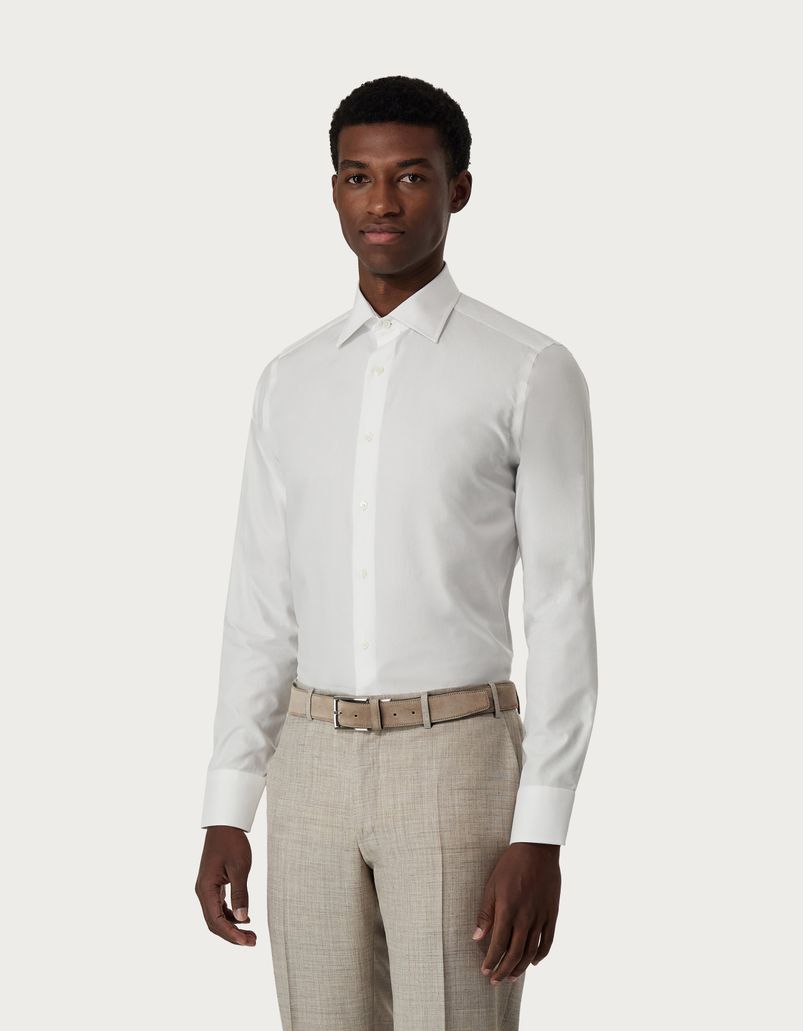 Slim-fit shirt in white Impeccabile cotton with a very fine weave
