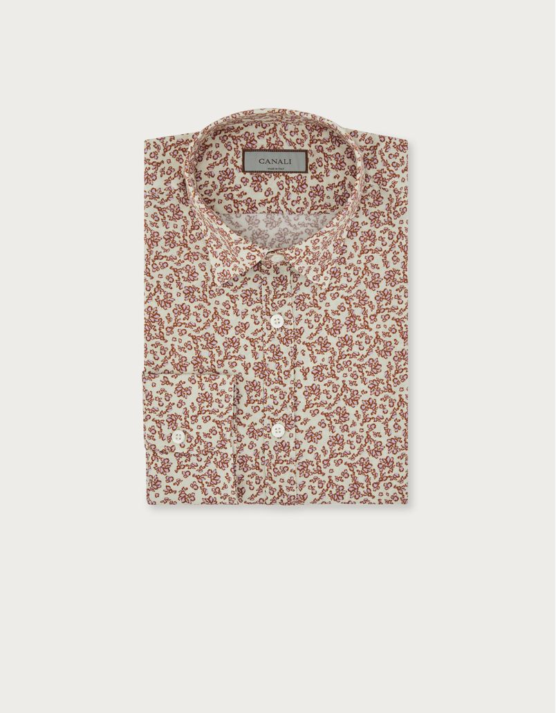 Slim-fit shirt in pink and beige cotton