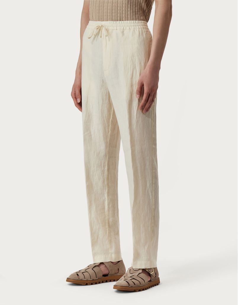 Regular-fit garment-washed chinos with drawstring in white