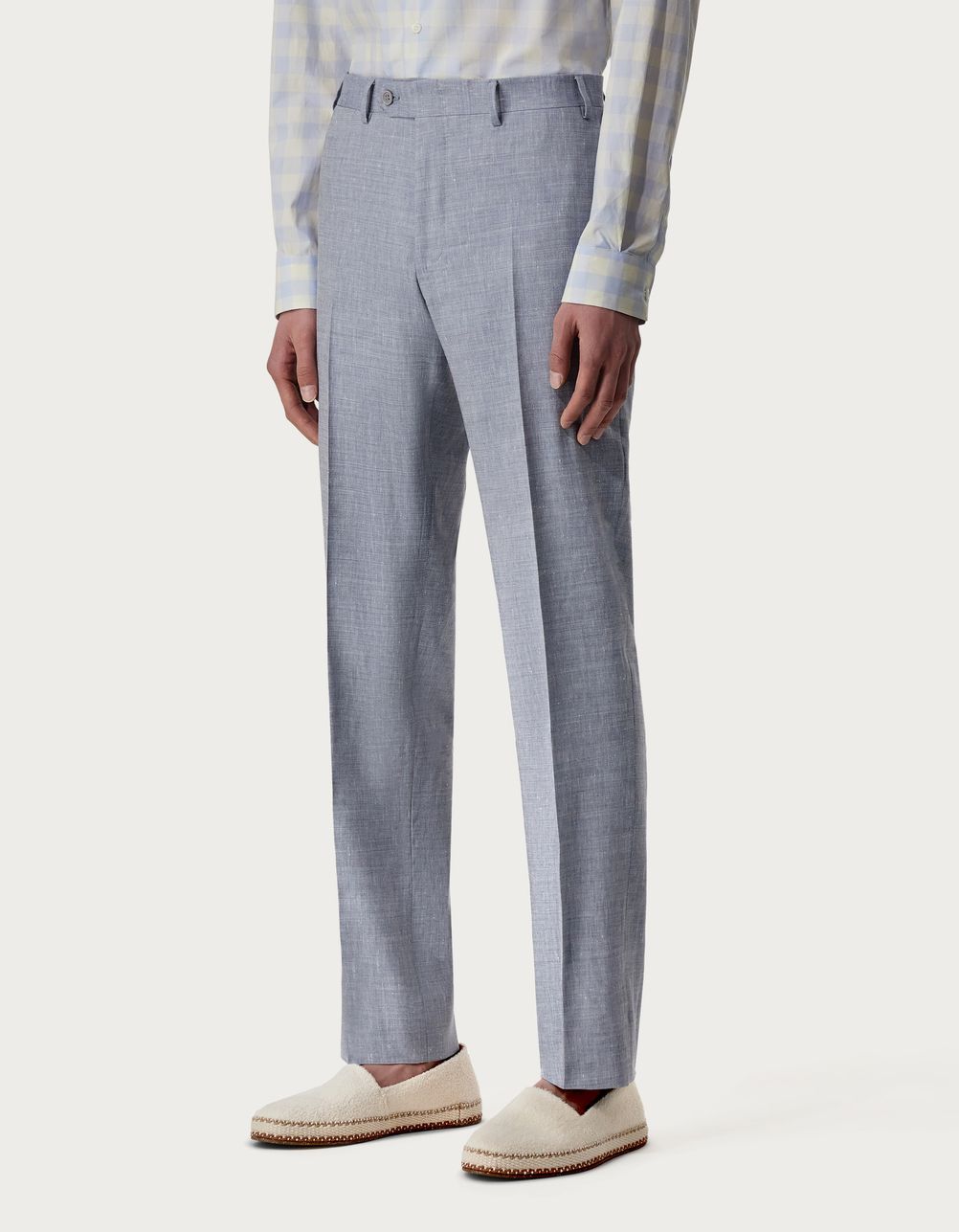 Light blue trousers in linen and wool