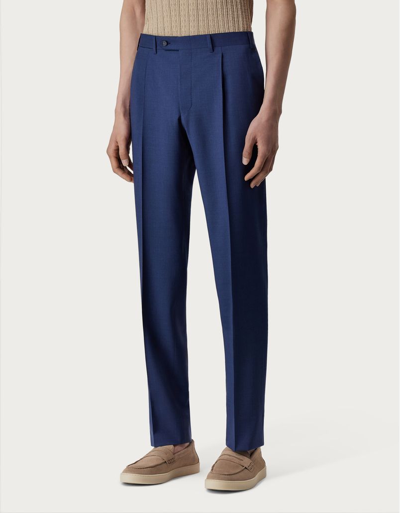 Pantaloni con pince in lana impeccabile blu navy