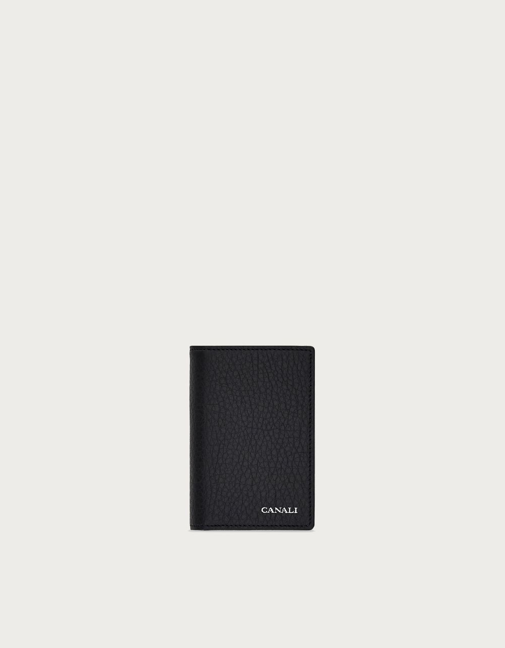 Card holder with flap in black tumbled calfskin