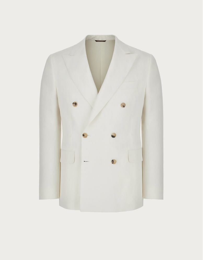 White double-breasted blazer in silk and linen