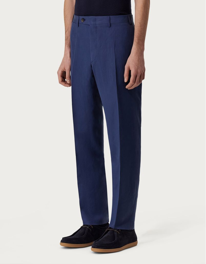 Pantalones de seda y lino azul aciano - Exclusive