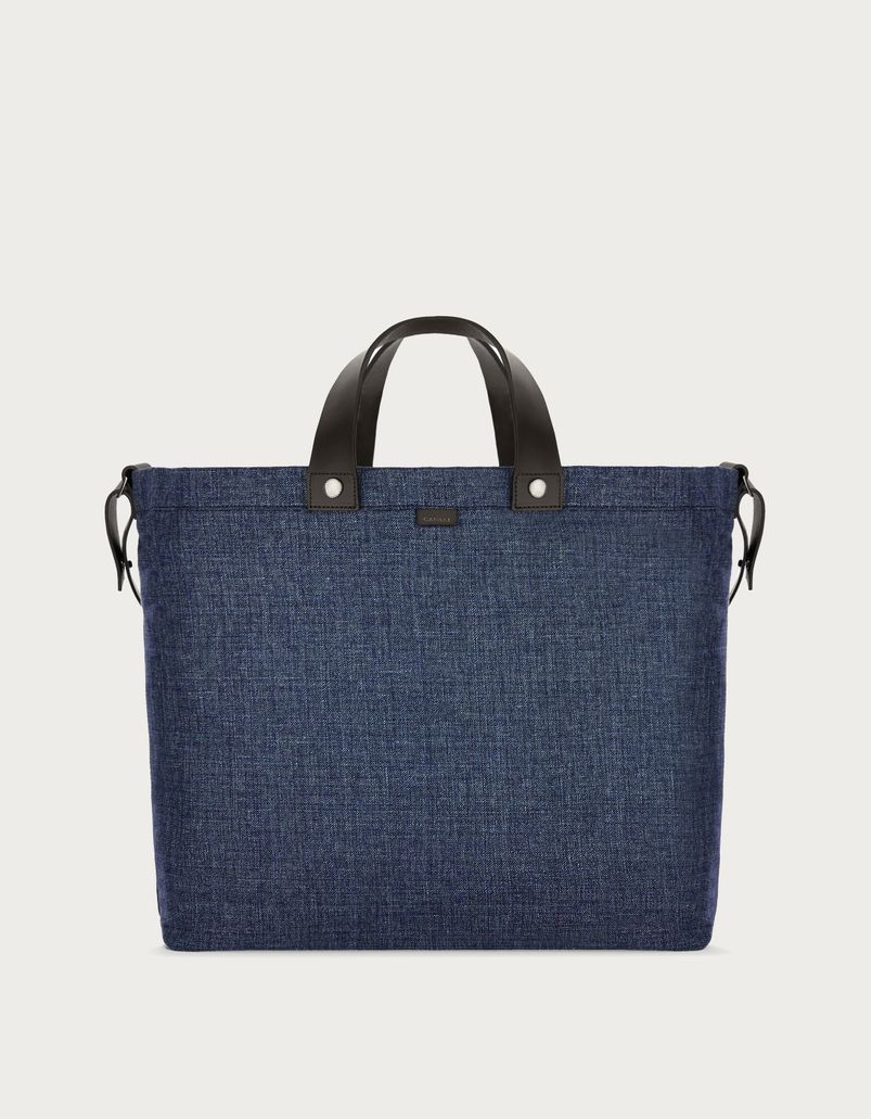 Linen and wool cabas bag with calfskin details