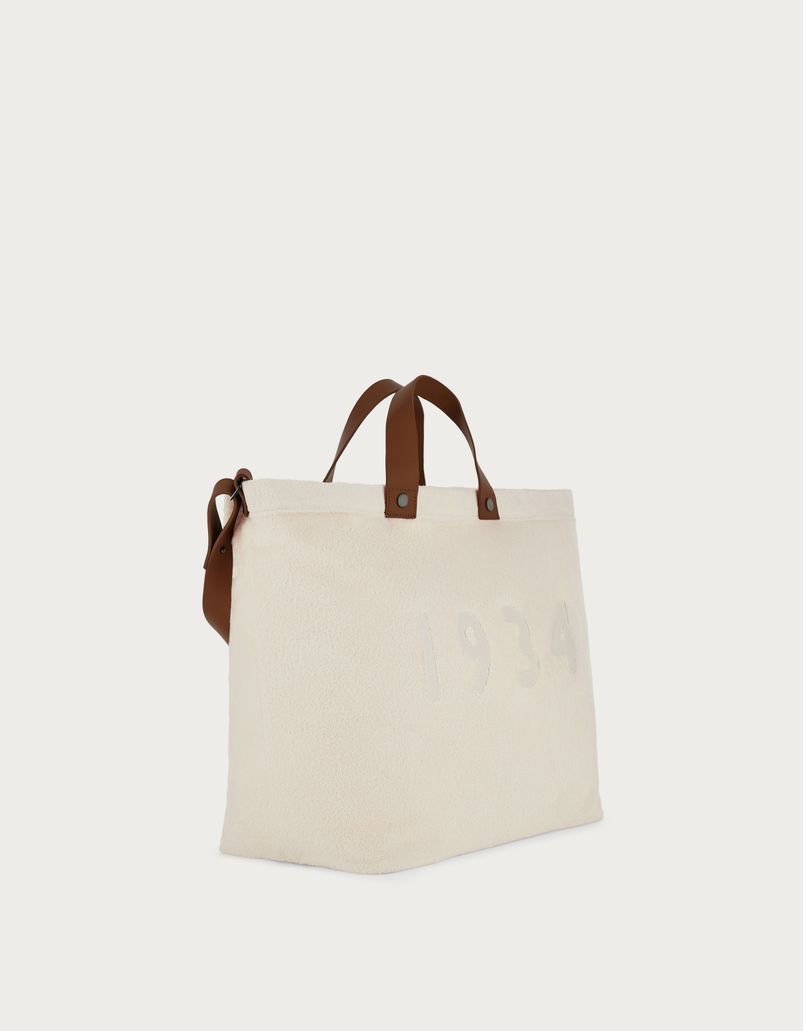 Cotton terry cabas bag with calfskin details