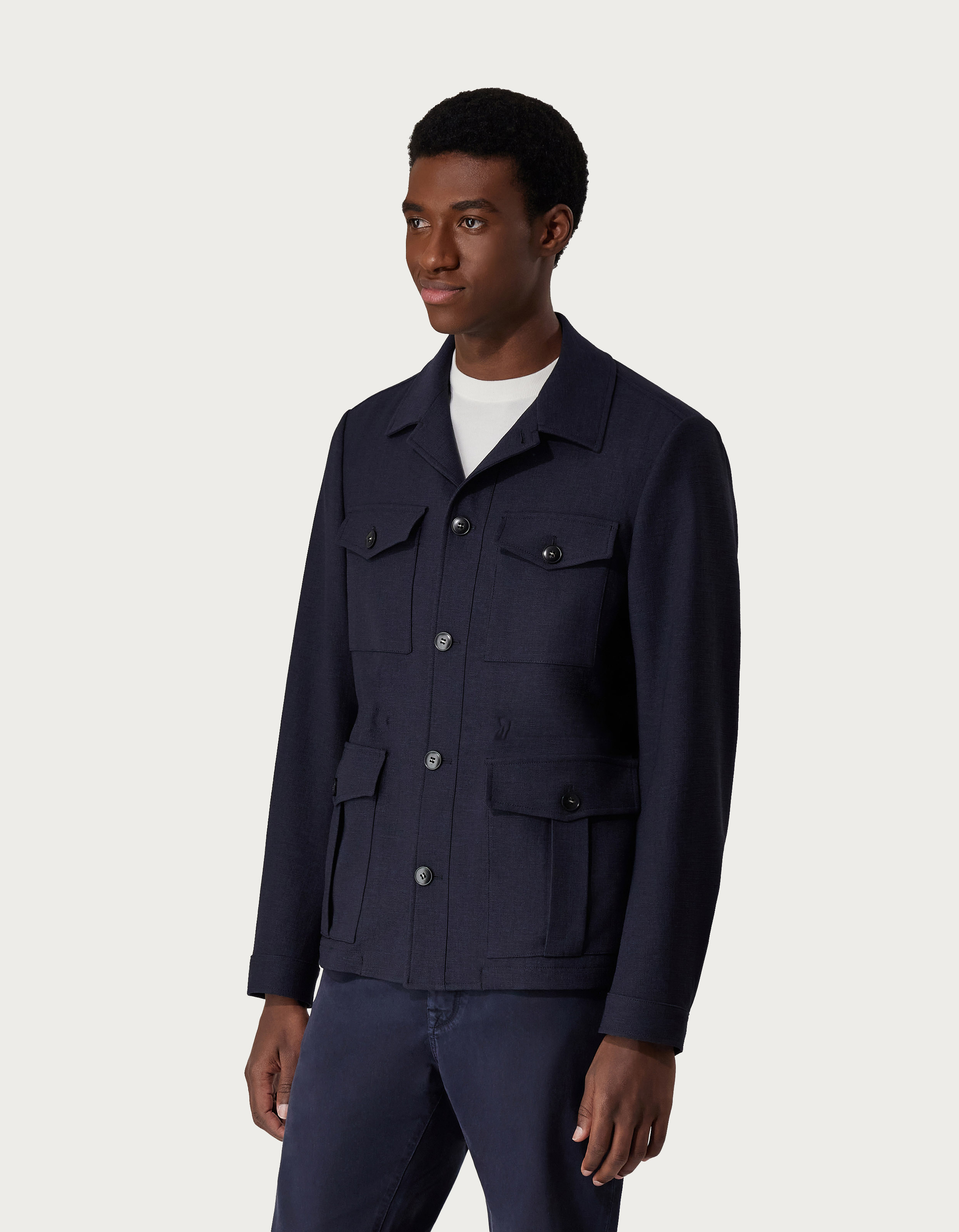 Safari jacket in blue technical fabric - Canali EU