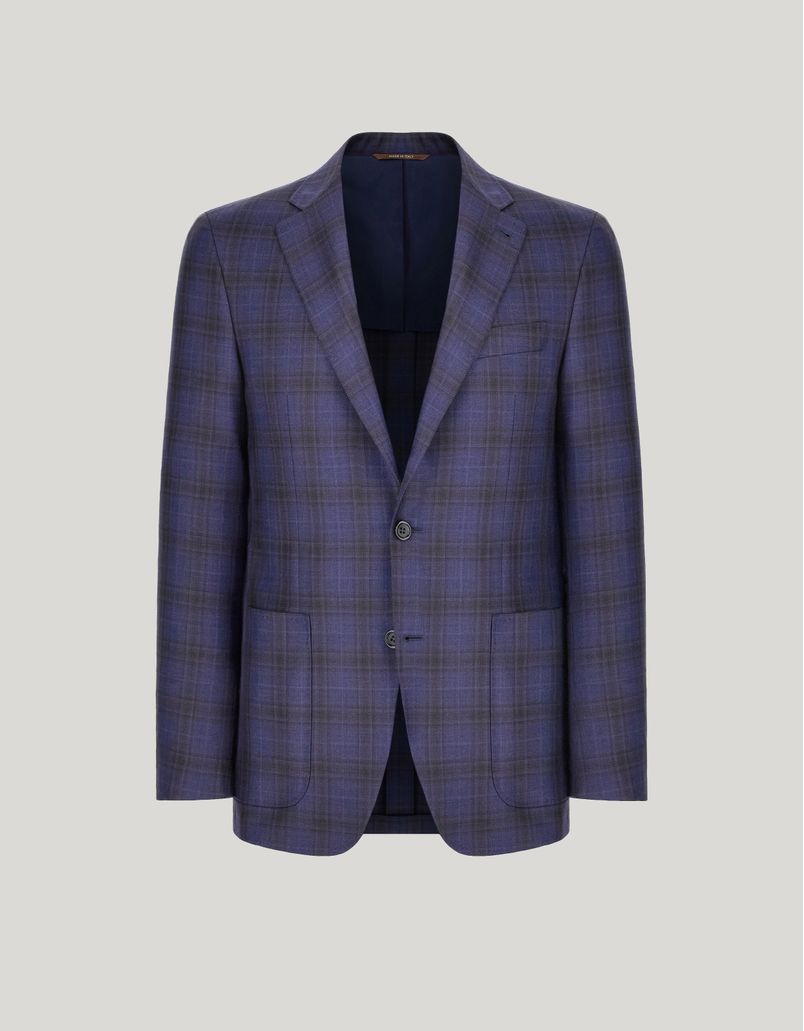 Blue and chestnut Kei blazer in Prince of Wales wool