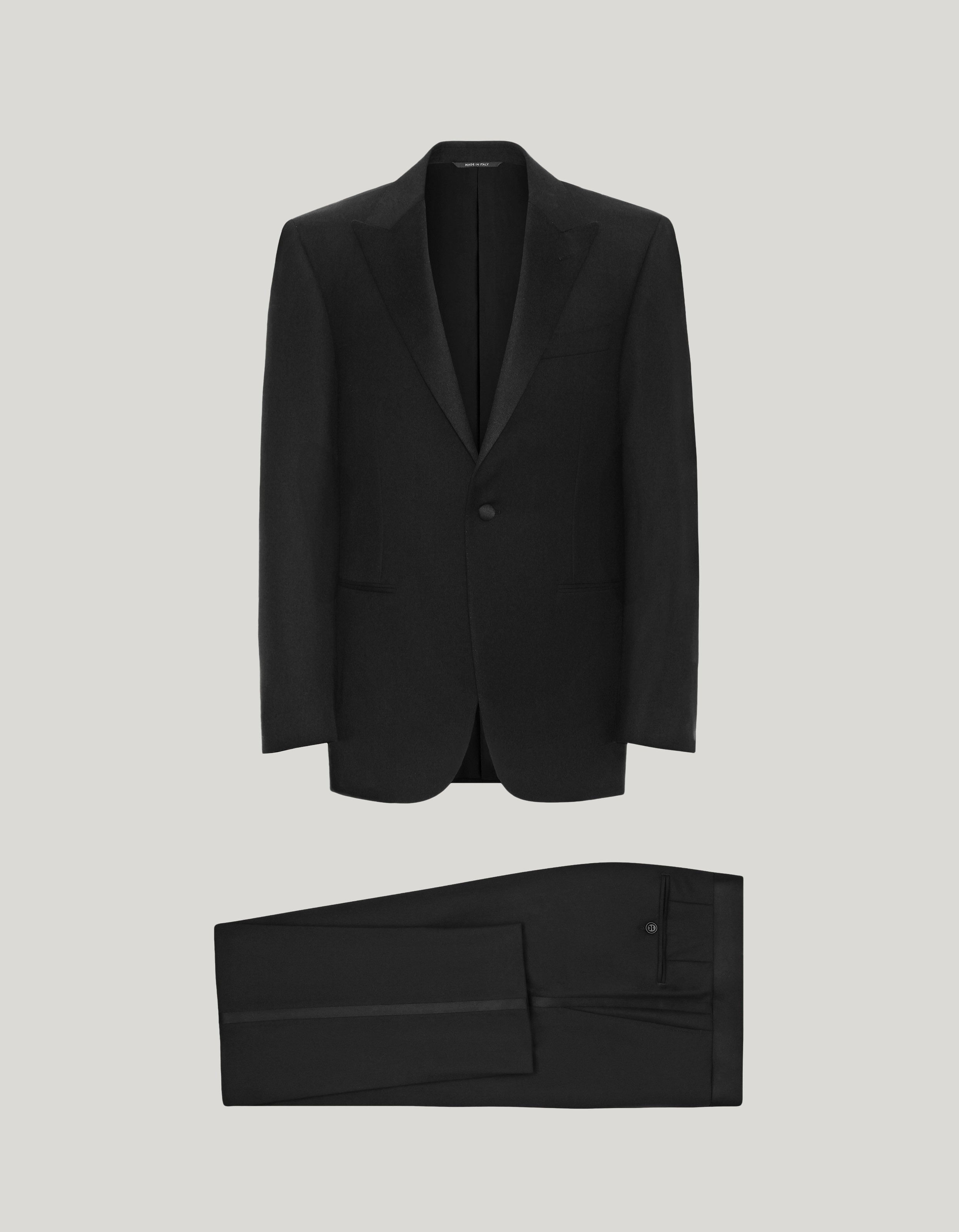 Elegant Black Wool Tuxedo With Silk Peak Lapels For Men Canali INTL elegant-black-wool-tuxedo-with-silk-peak-lapels-for-men-canali-intl