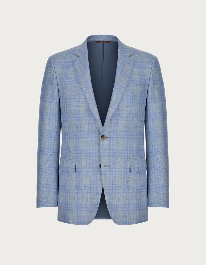 Light blue blazer in Prince of Wales linen, silk and wool