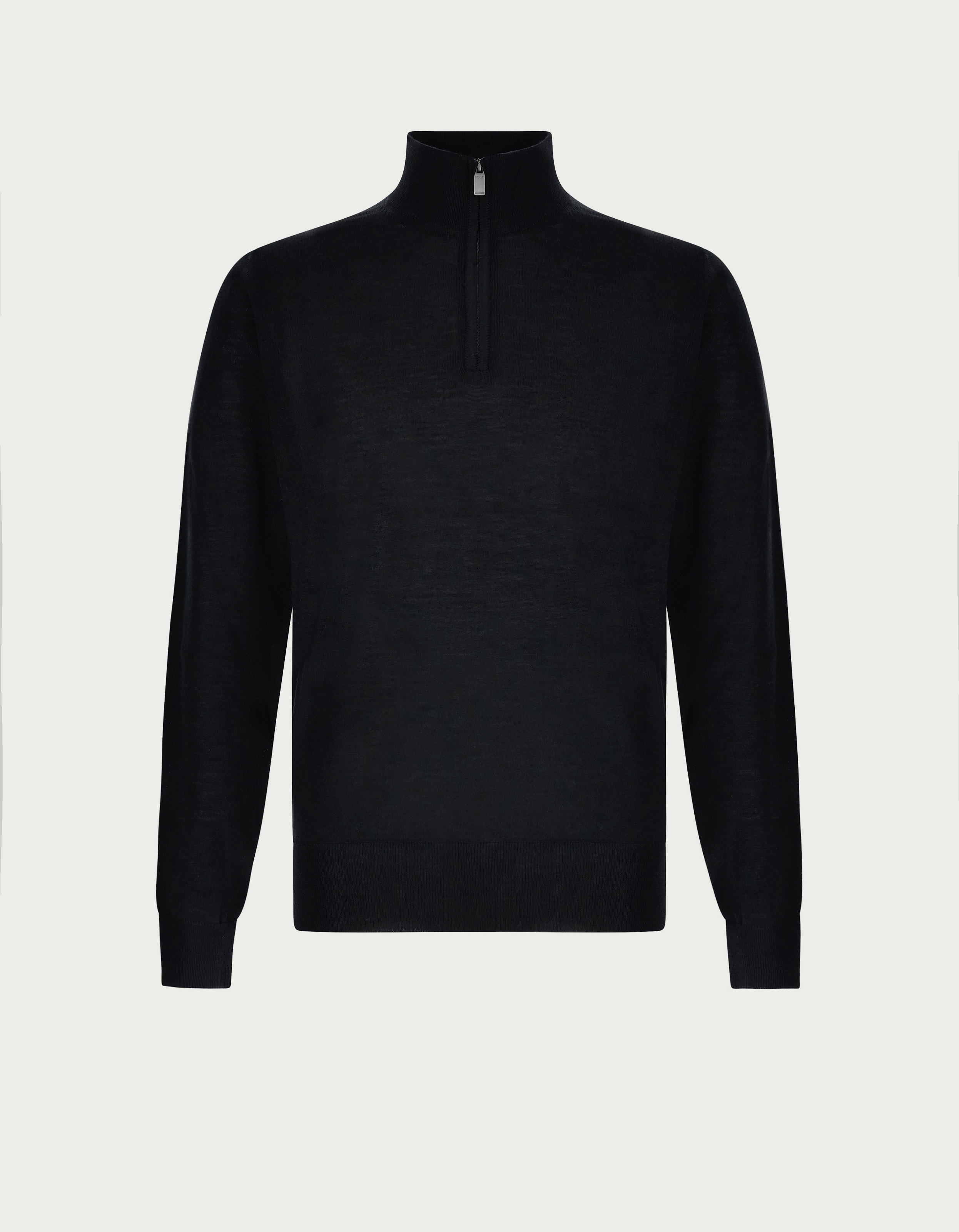 Black merino wool half zip jumper