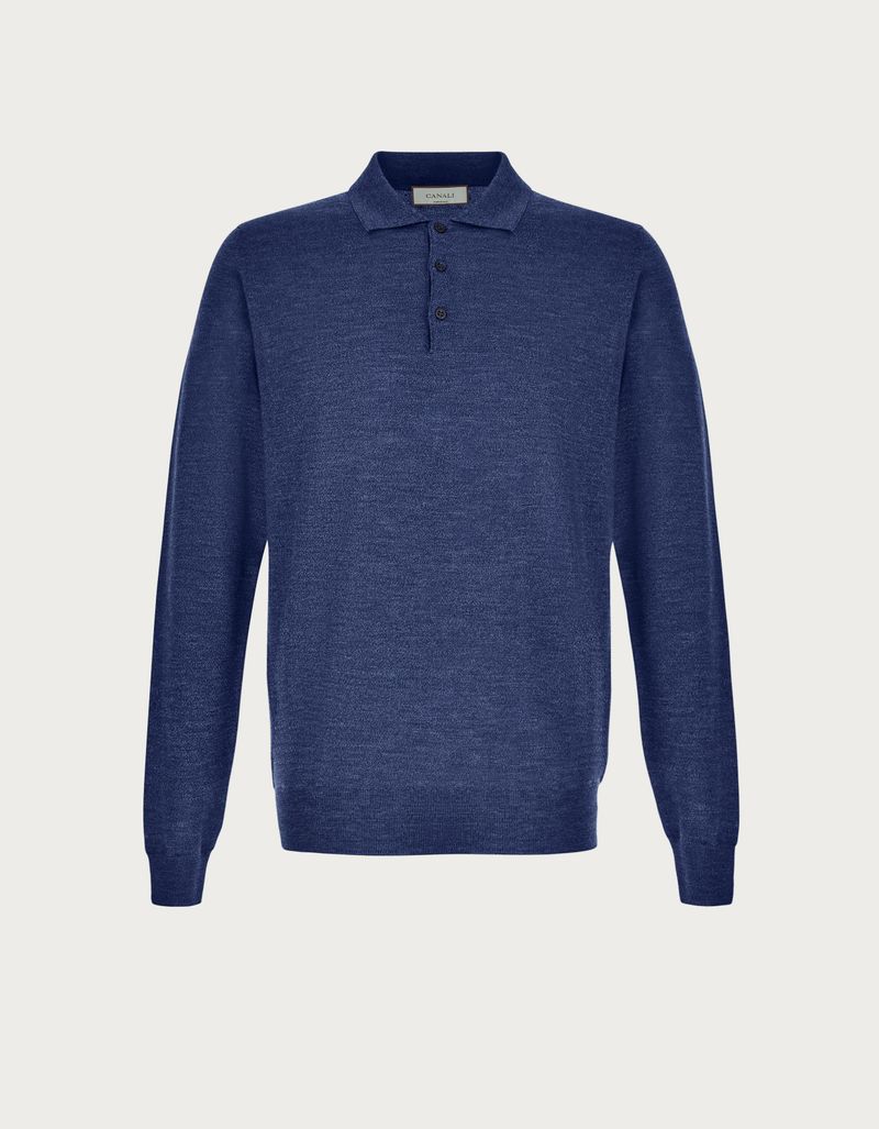 Melange Blue merino wool polo shirt