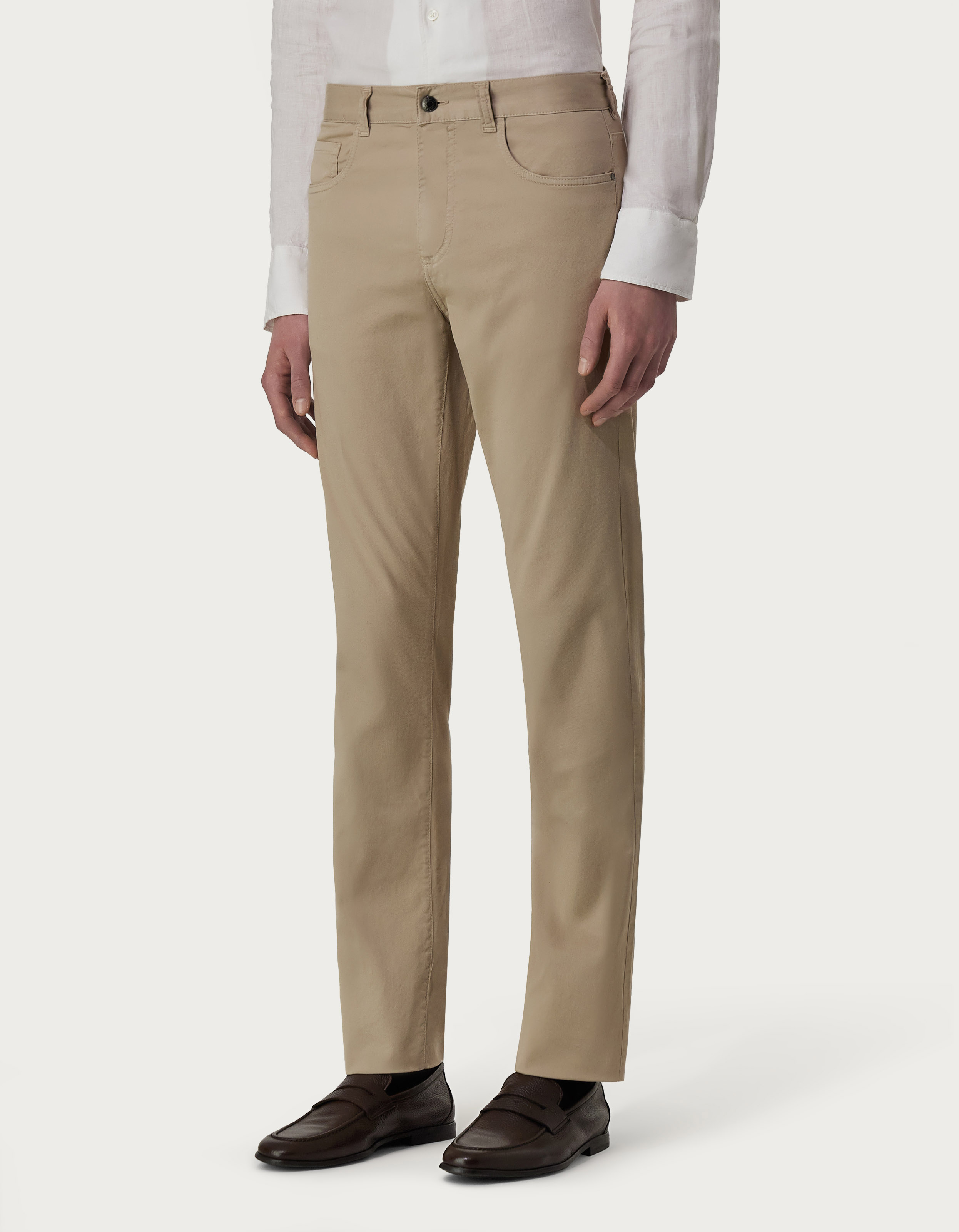 Pants in sand garment-dyed cotton microtwill - Canali EU