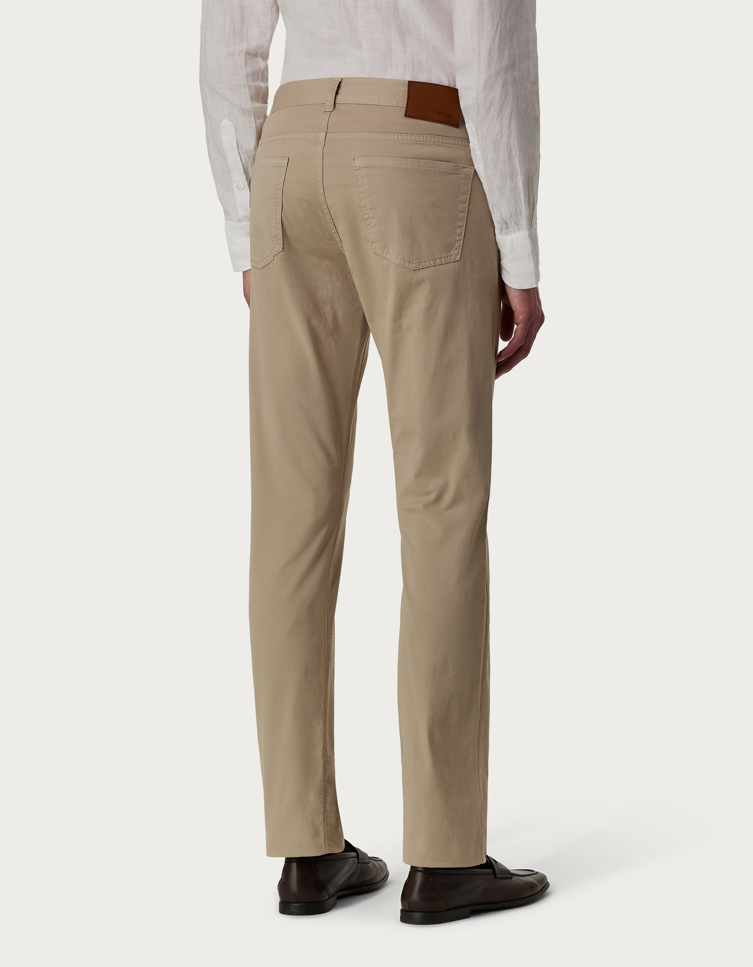 Pants in sand garment-dyed cotton microtwill - Canali EU