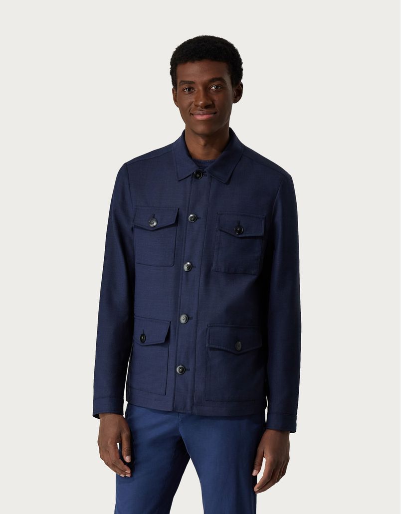 Reversible safari jacket in impeccable blue wool