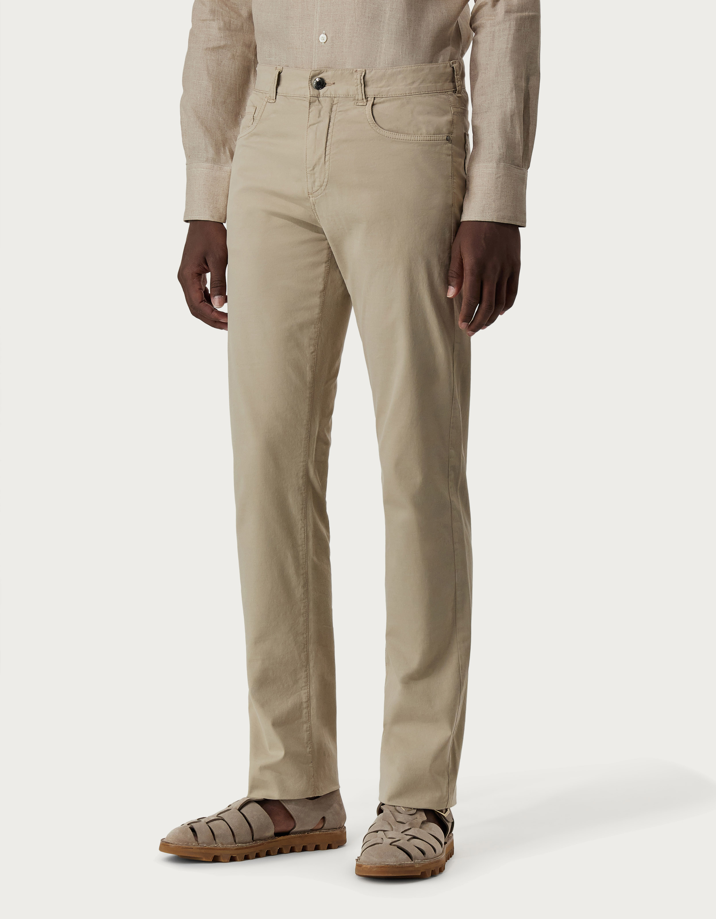 Pants in sand garment-dyed cotton and silk twill - Canali INTL