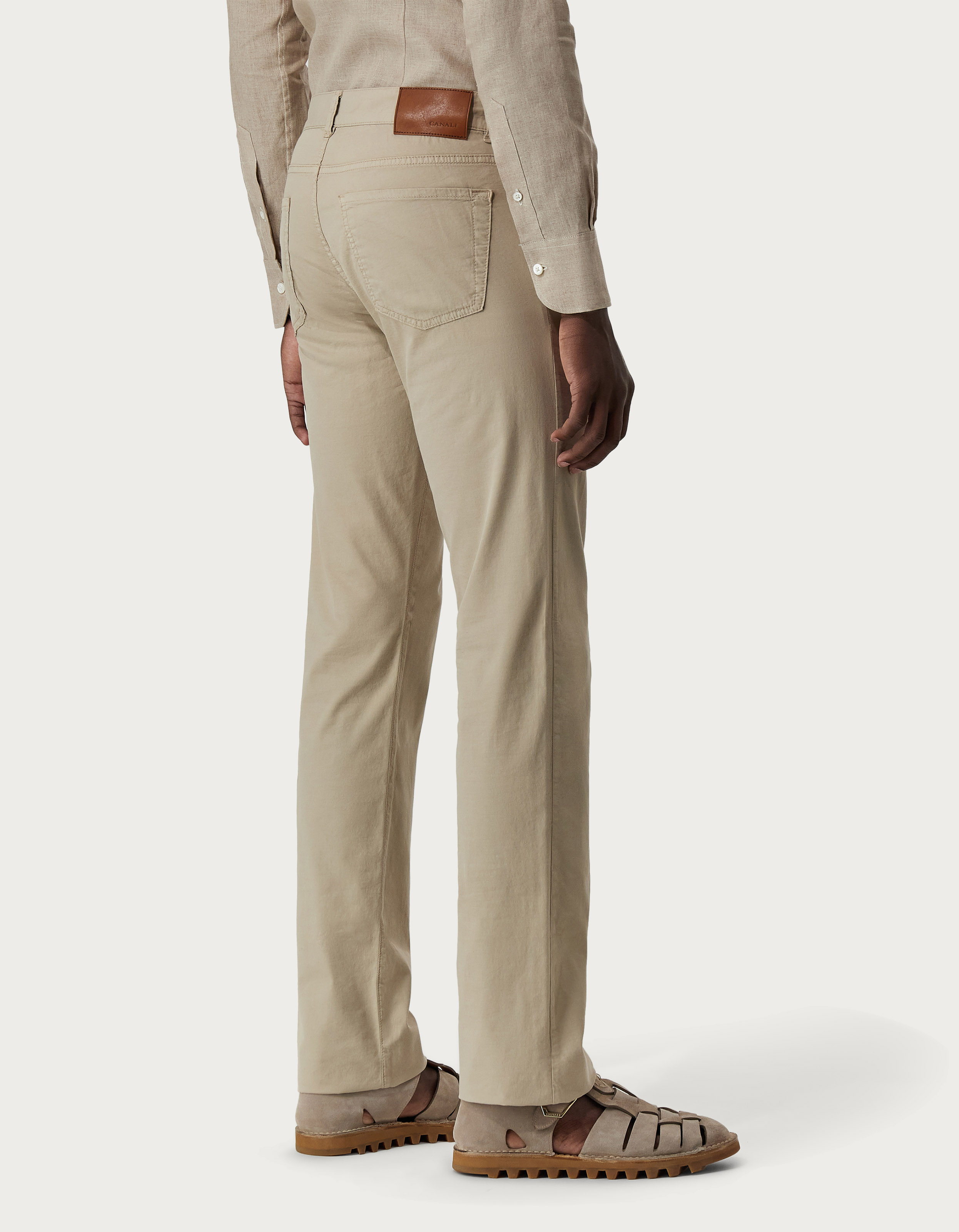 Pants in sand garment-dyed cotton and silk twill - Canali INTL