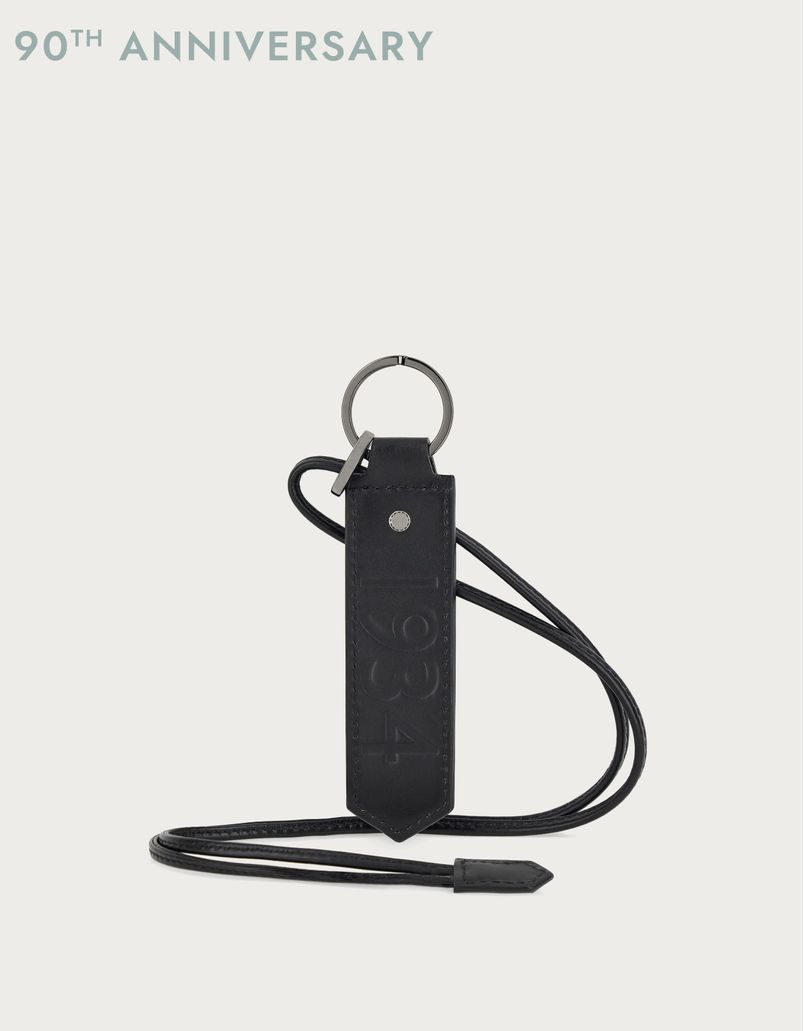 Calfskin key holder with snap hook and black leather lanyard - 90th anniversary