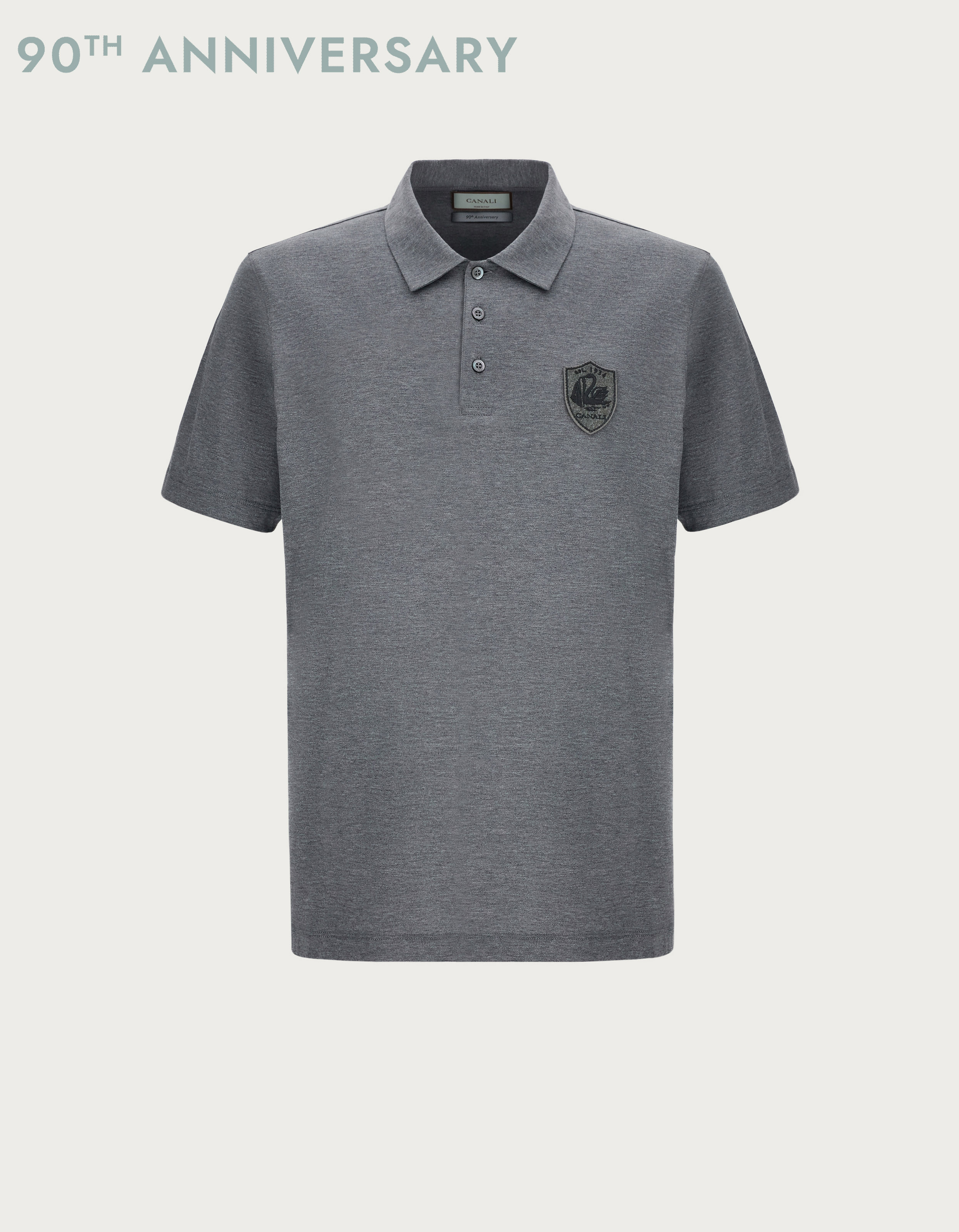 Polo shirt in anthracite cotton and silk 90th anniversary