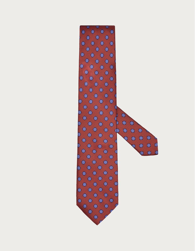 Red printed silk tie