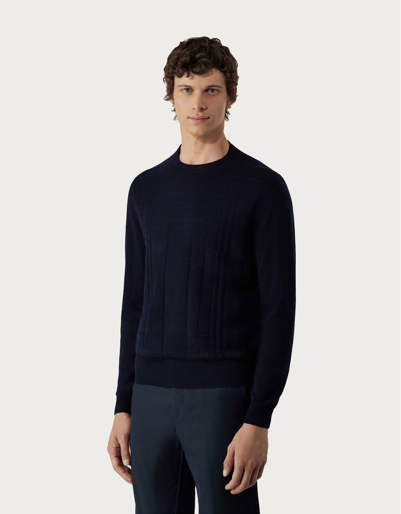 Navy blue wool crew-neck