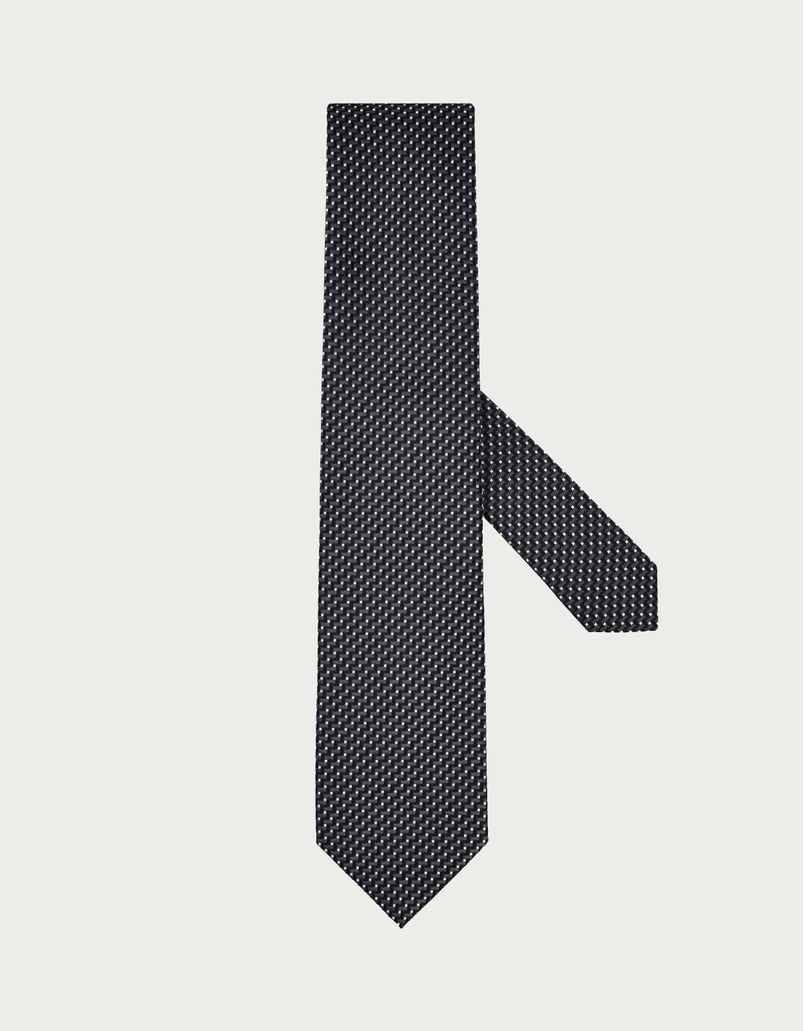 Grey silk tie with micro pattern