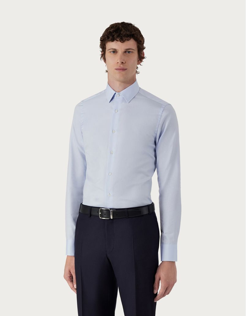 Chemise bleu ciel, coupe classique, en oxford de coton sea island