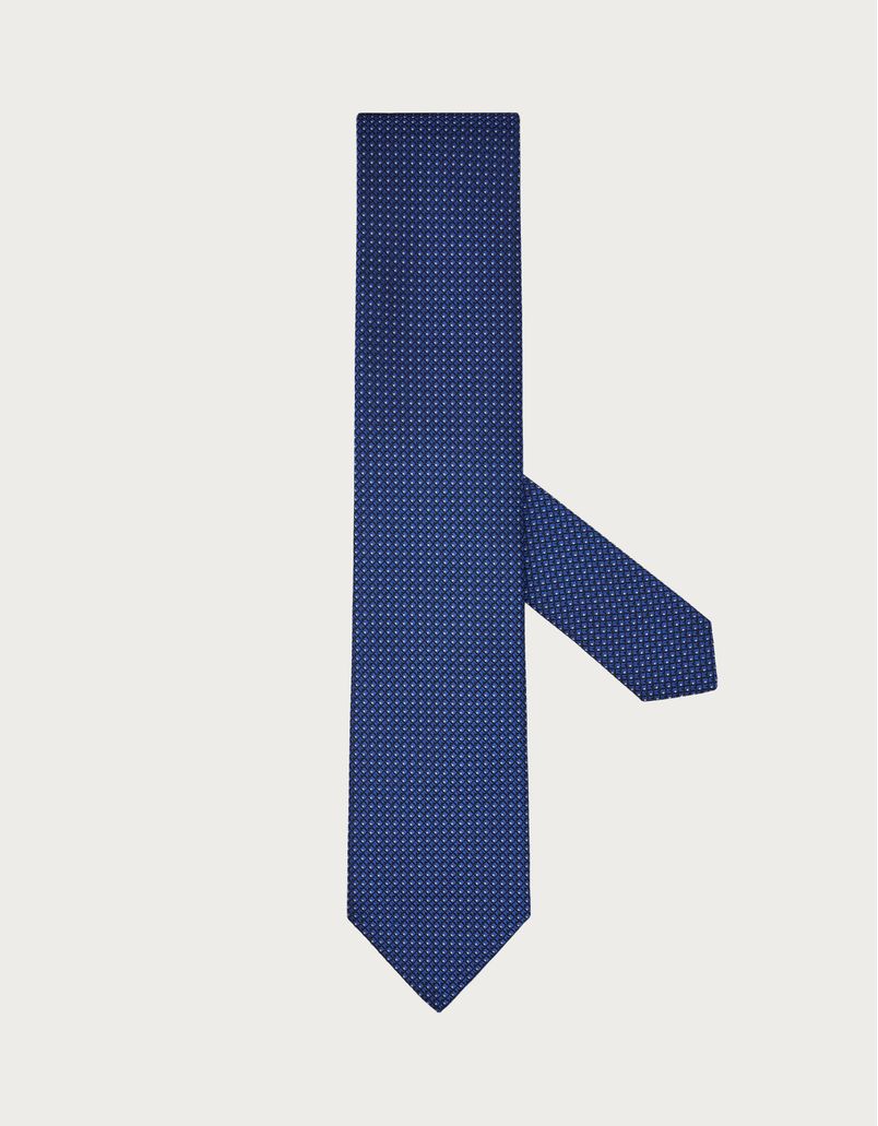 Blue silk tie with micro pattern