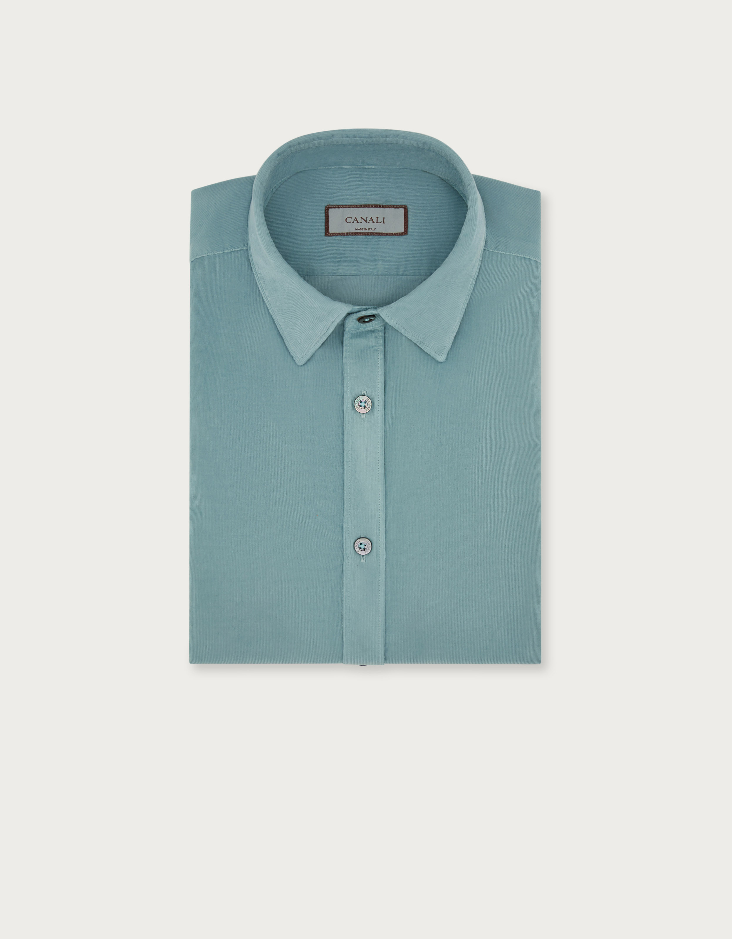 Men's garment-dyed cotton velvet shirt green - Canali NI