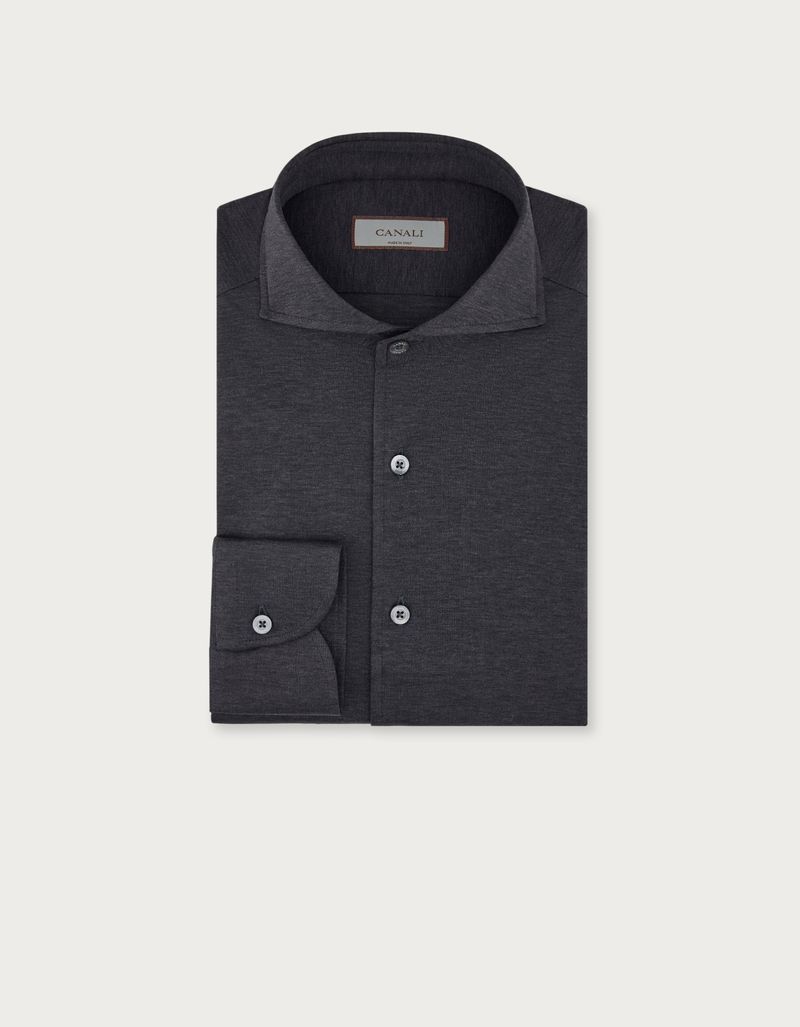 Slim fit shirt in grey cotton jersey