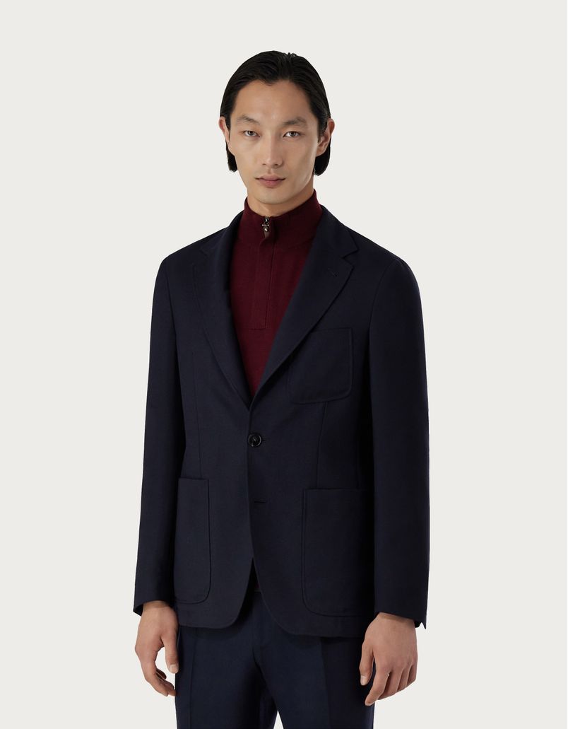 Navy blue and grey blazer in 160's wool and silk