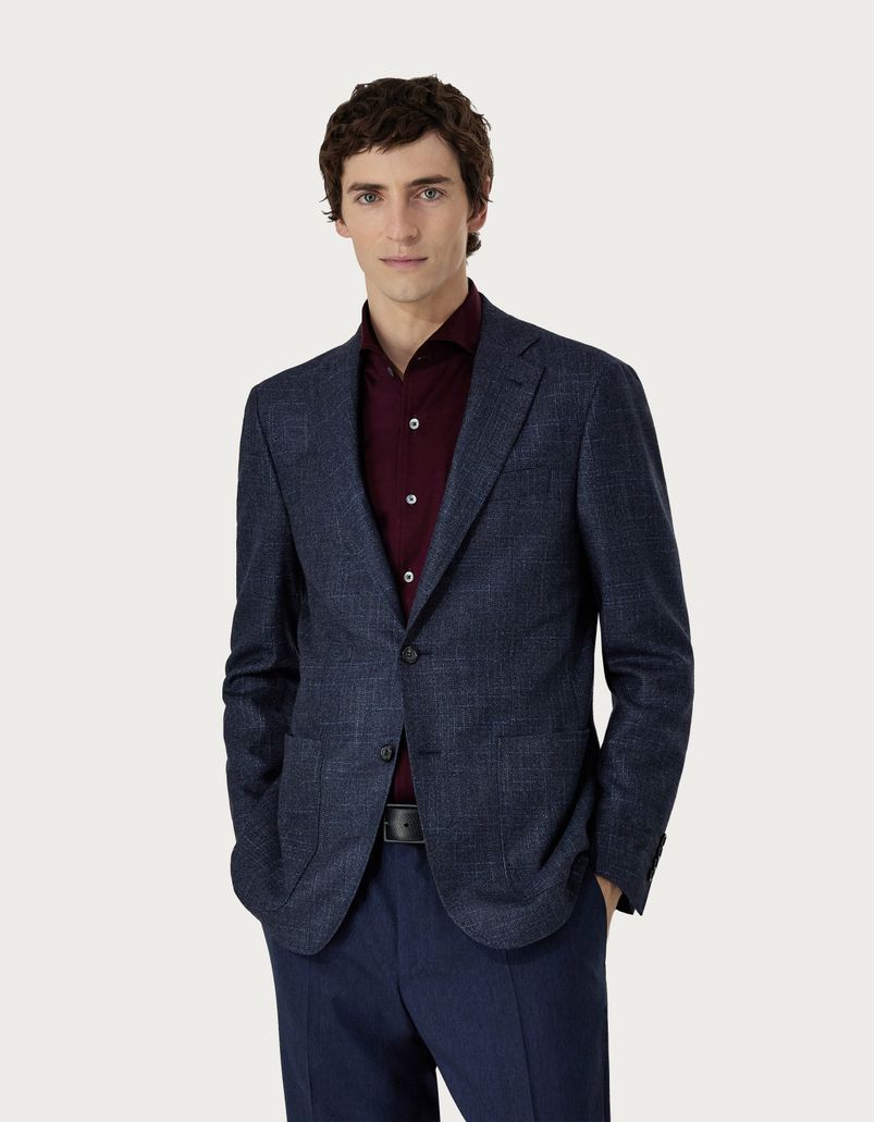 Blue and light blue Kei blazer in wool, silk and cashmere